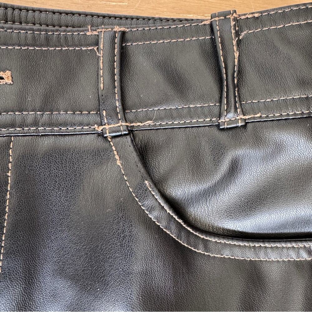 Zara Black Faux Leather Straight Leg Contrast Stitch Pants size XS - Picture 8 of 16
